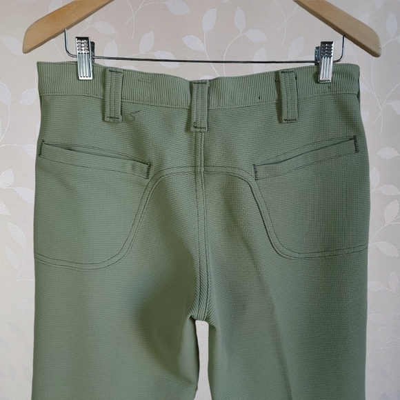 Vintage 70s High Rise Waffle Knit Flared Leg Comfy Trousers Lee Sage Green - Picture 9 of 16